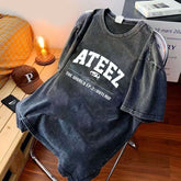 KPOP LOGO Washed Short-sleeved T-shirt